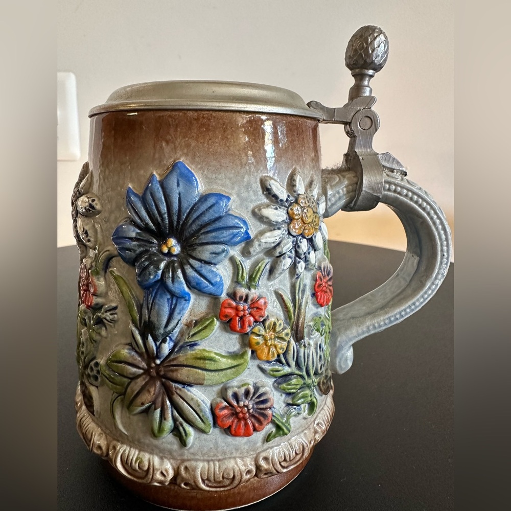Hand Painted, Numbered, Ceramic Stein with Pewter Lid. Made in Germany.